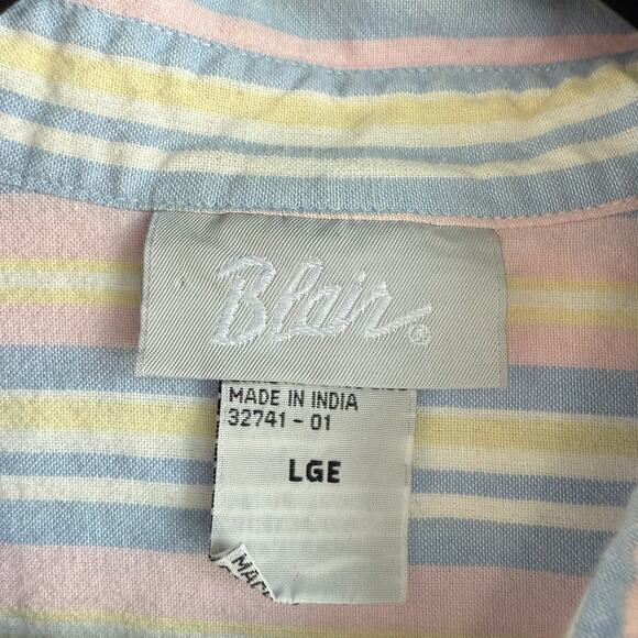 Cottagecore Pastel Rainbow Striped Button Down Shirt Large - Picture 3 of 6